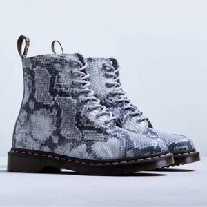 Dr Martens Pascal snake moto combat boots / blue grey snakeskin
